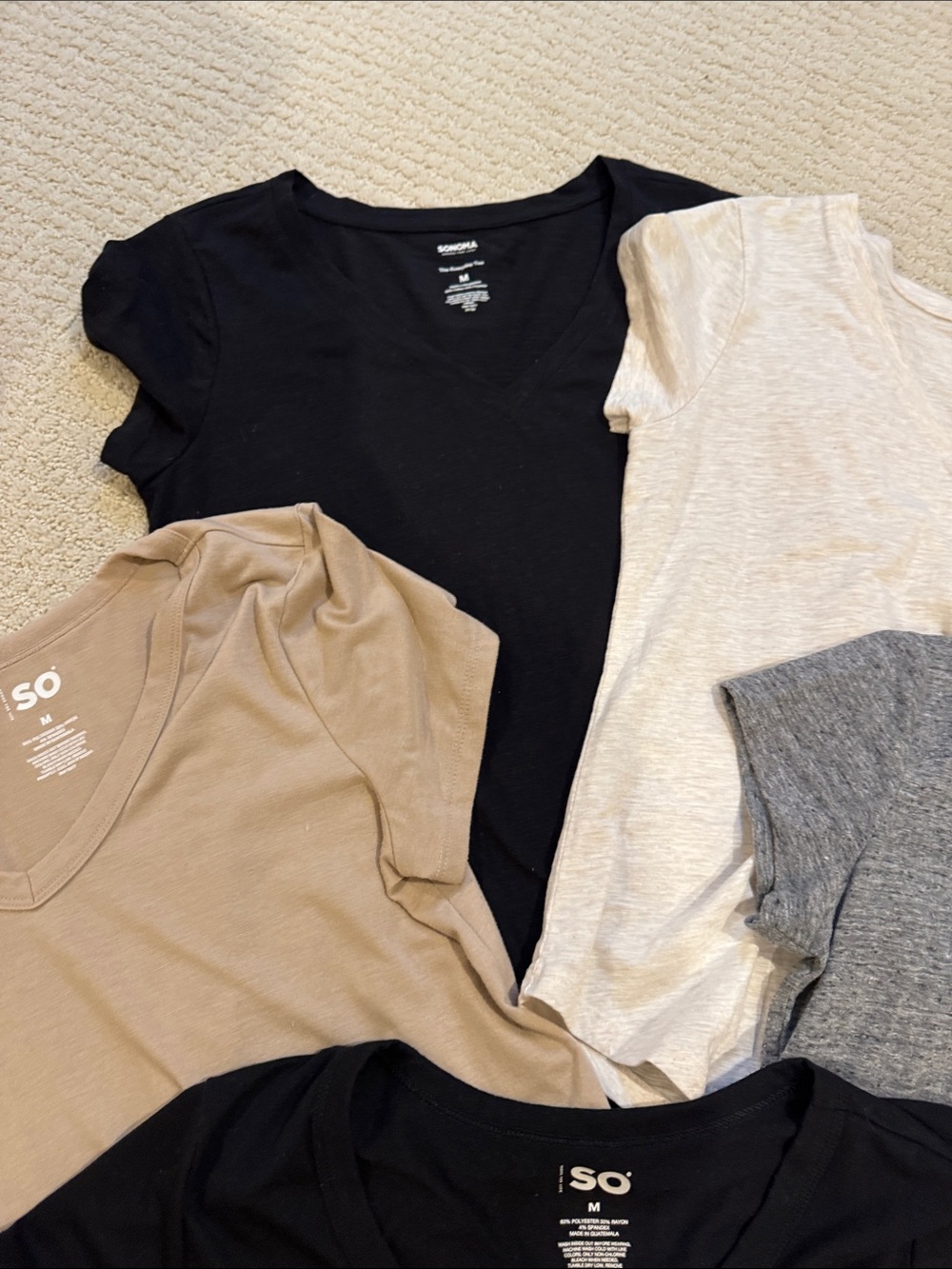 SO Women’s V-Neck Short Sleeve Tee — Black, Gray, Cream, Tan Bundle Medium - Picture 4 of 11